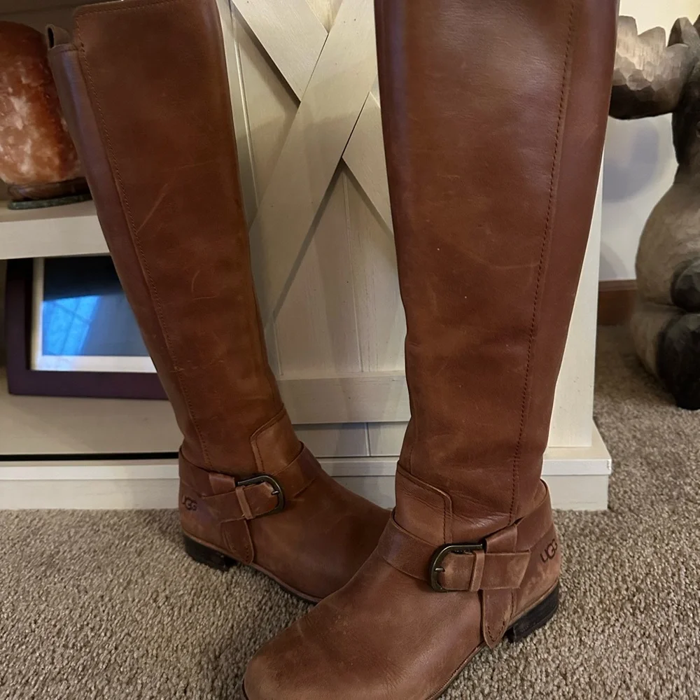 UGG Brown Leather Knee-High Boots - Picture 3 of 4